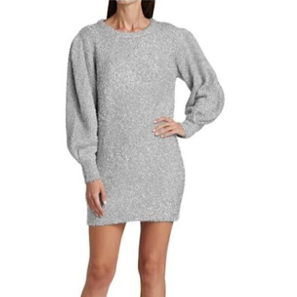 RONNY KOBO MINI DRESS WOMENS SISILIA METALLIC SILVER TINSEL SIZE M/L - Picture 1 of 14